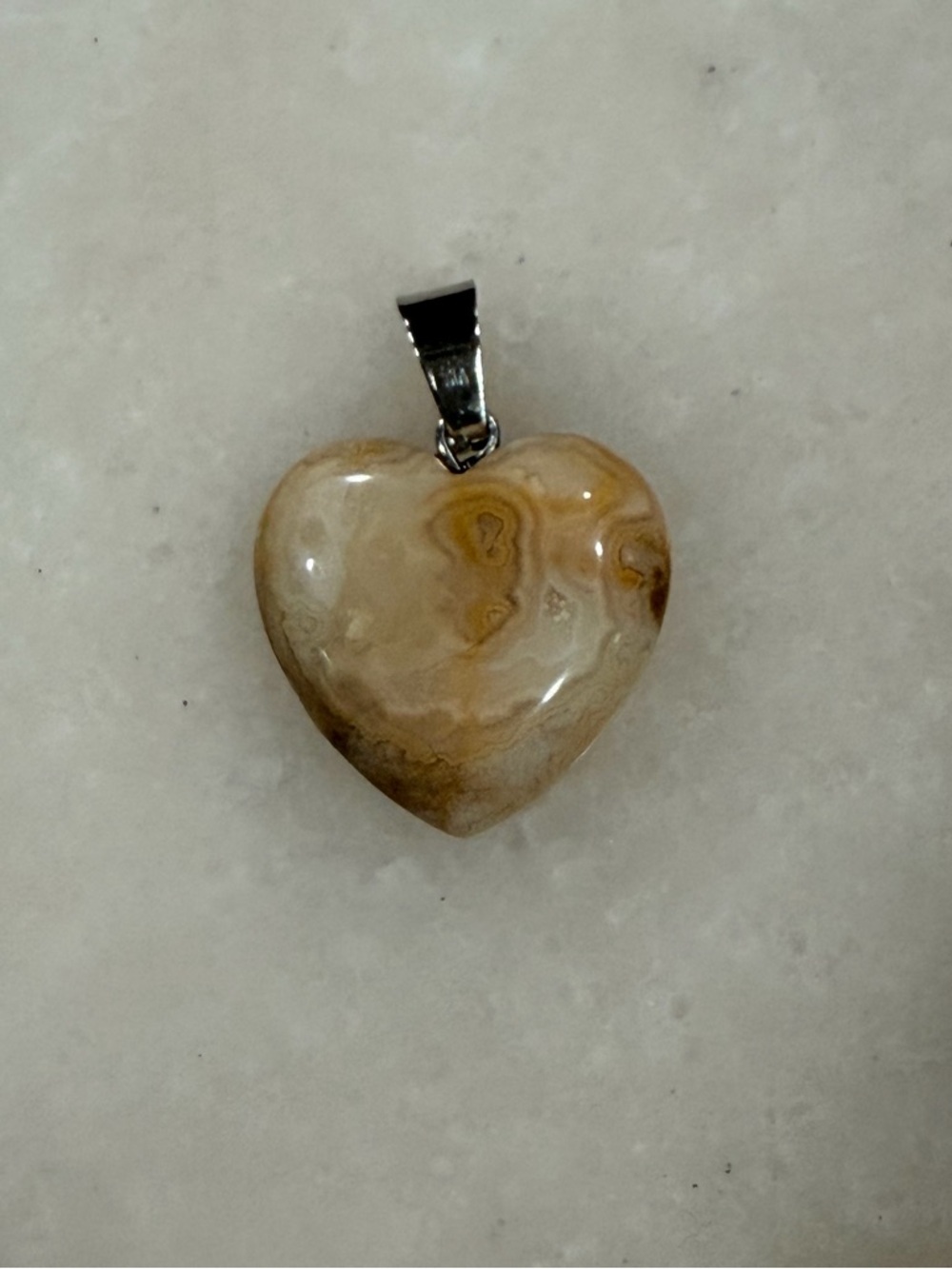 Hand Crafted Brown and Cream Heart Lace Agate Pendant
